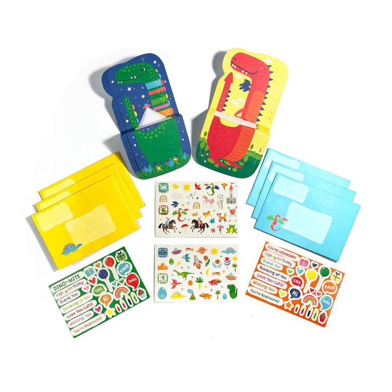 Colorful children's card set with various designs on a white background