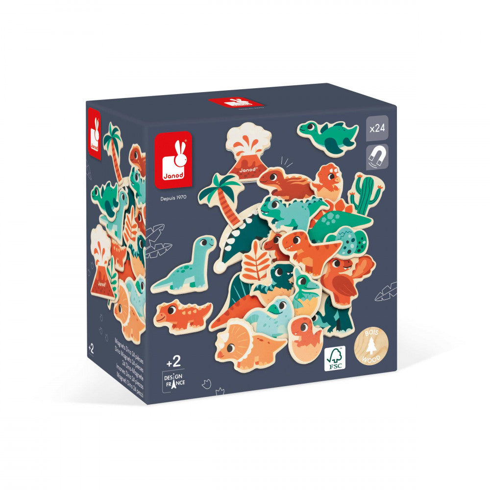 Jouet box with colorful dinosaur illustrations on a blue background