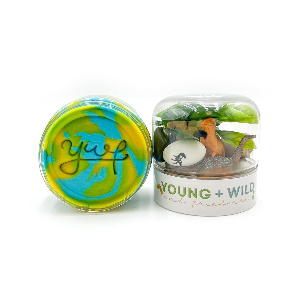 Two small containers with a logo and text on a white background