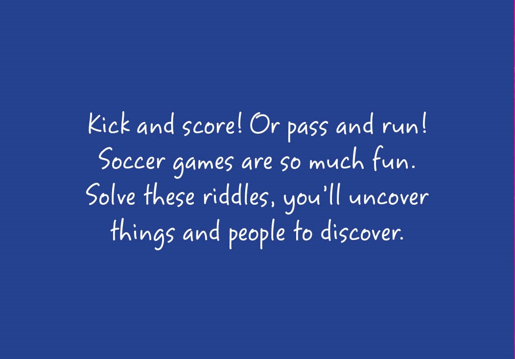 Text on a blue background about soccer games and riddles