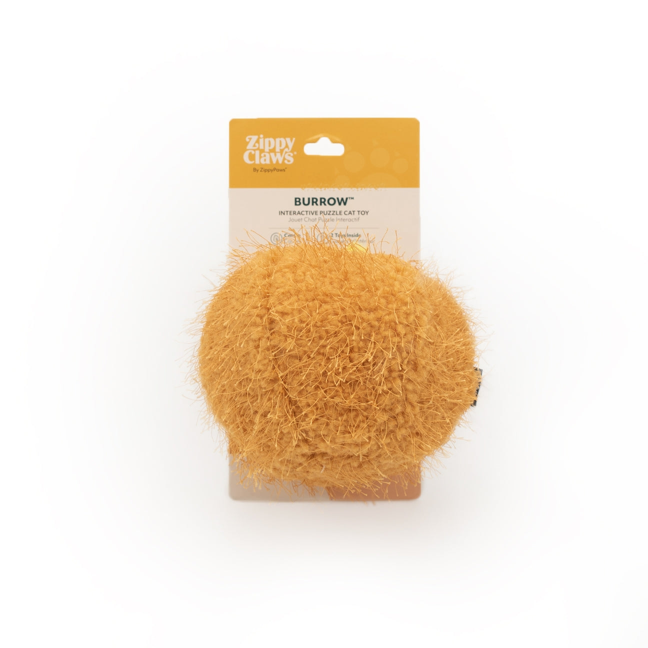 Yellow cat toy with packaging on a white background