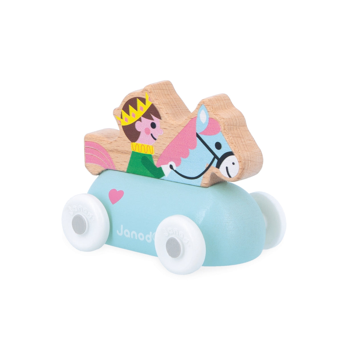 Wooden toy with a princess and unicorn design on a white background