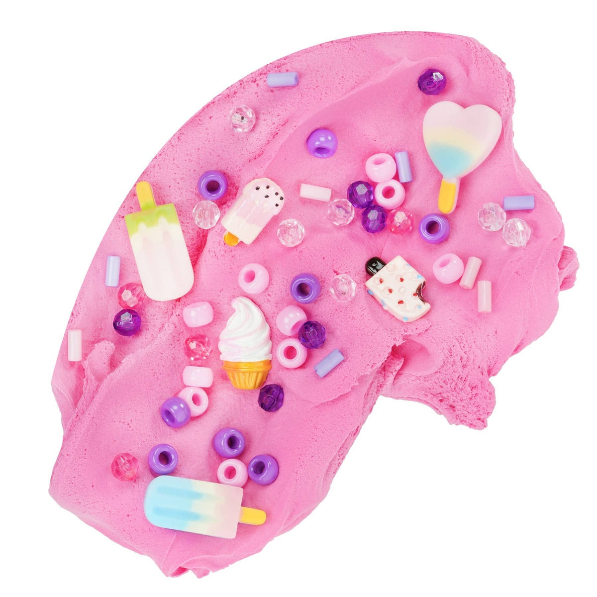 Pink slime with colorful decorations on a white background