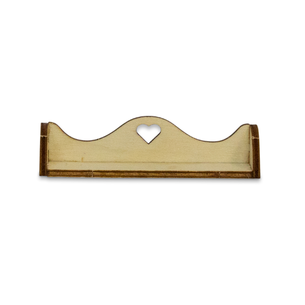Wooden headboard with a heart-shaped cutout on a white background