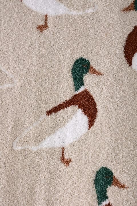 Close-up of a textured surface with duck illustrations on a beige background