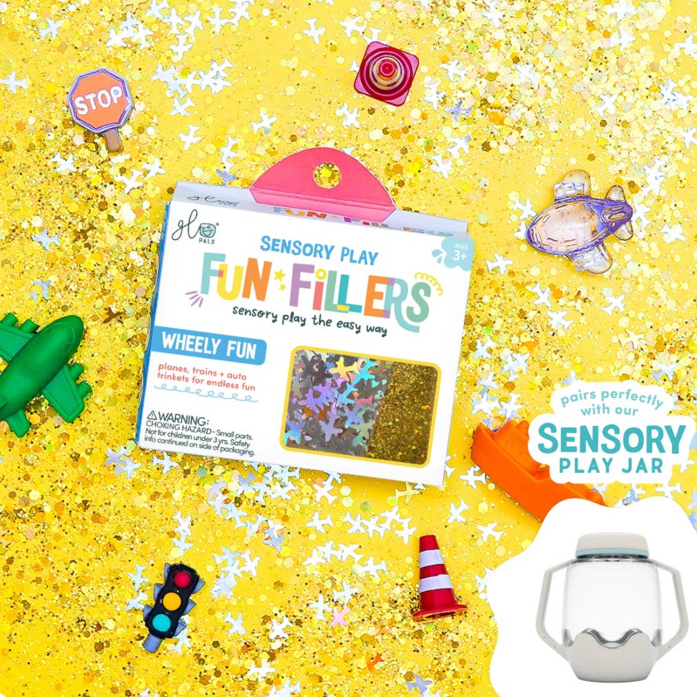 Sensory play product with colorful confetti on a yellow background