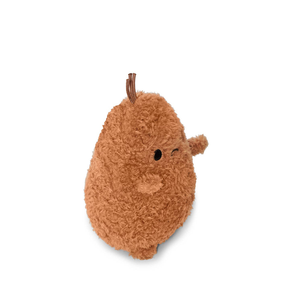 Brown plush toy resembling a pear on a white background