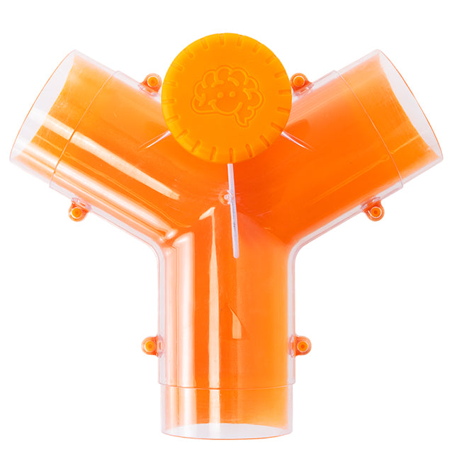 Colorful water gun with multiple nozzles on a white background