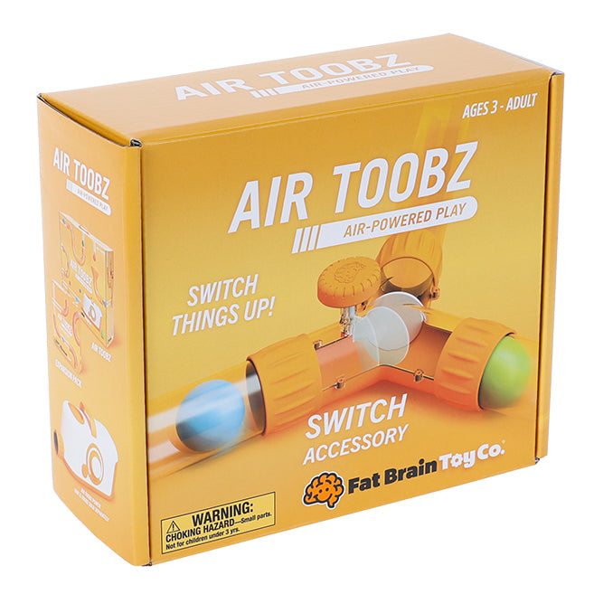 Box of Air Toobz toy set with colorful switches on a white background