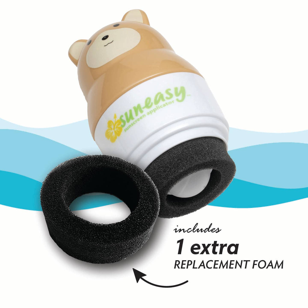 Sunteasy bath toy with a bear design and replacement foam included on a white background.