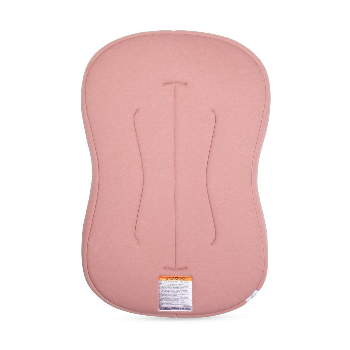 Pink baby seat cover with a label on a white background