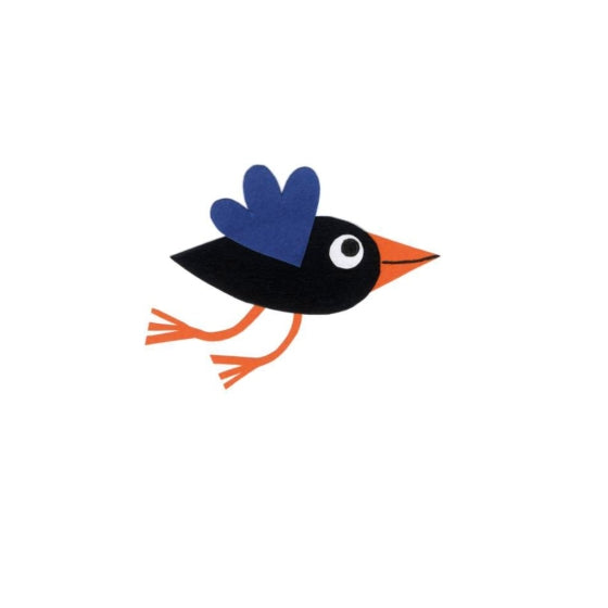 Cartoon bird with blue wings and orange beak on a white background