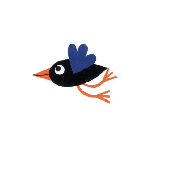 Cartoon bird with a blue head and orange beak on a white background