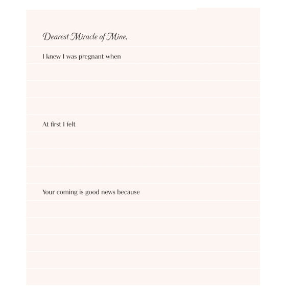 A page from a pregnancy journal with writing prompts addressed to an unborn child.