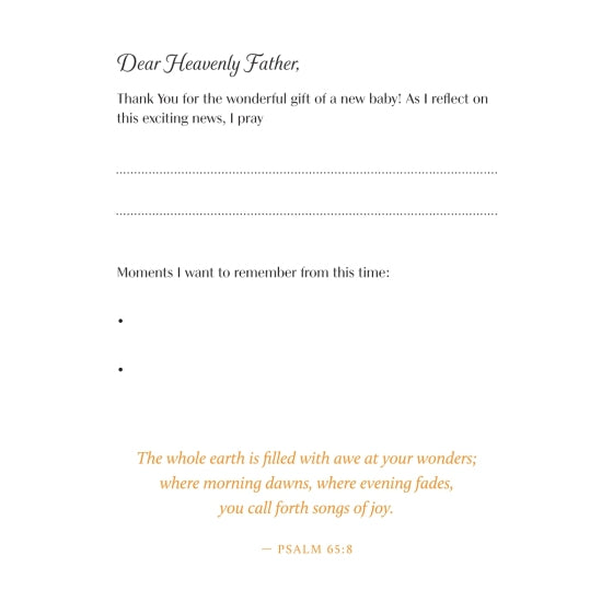 Prayer card with colorful border and text for reflecting on a new baby