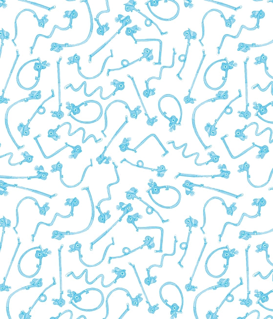 A repeating pattern of light blue cartoon keychains with bows and arrows on a solid white background.