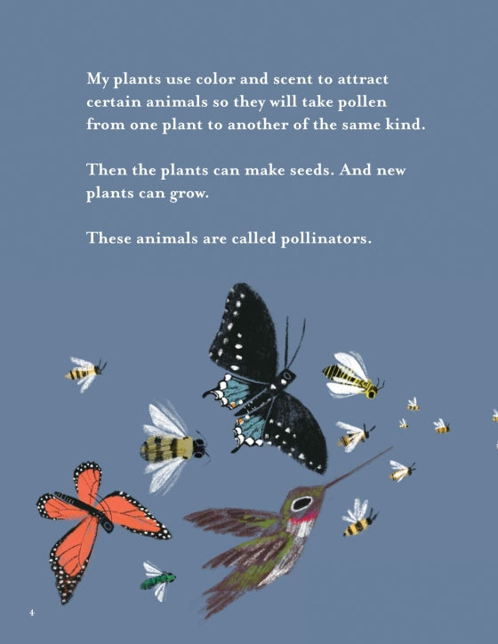 Educational illustration of pollinators with text on a blue background