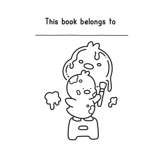 Cartoon character with a book label on a white background