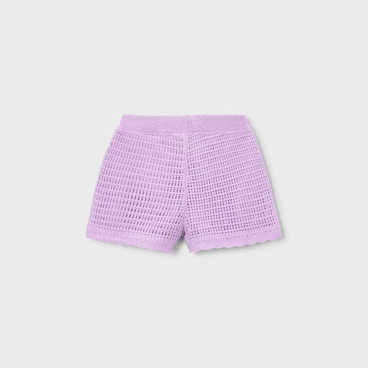 Purple checkered shorts on a light gray background