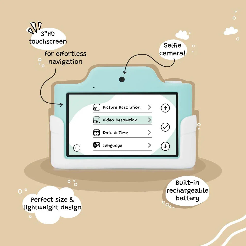 Illustration of a digital device with features highlighted on a beige background
