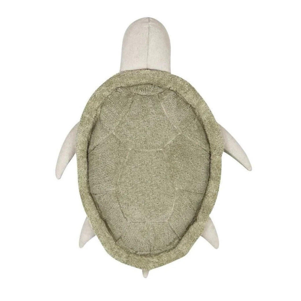 Tortoise-shaped pet bed on a white background