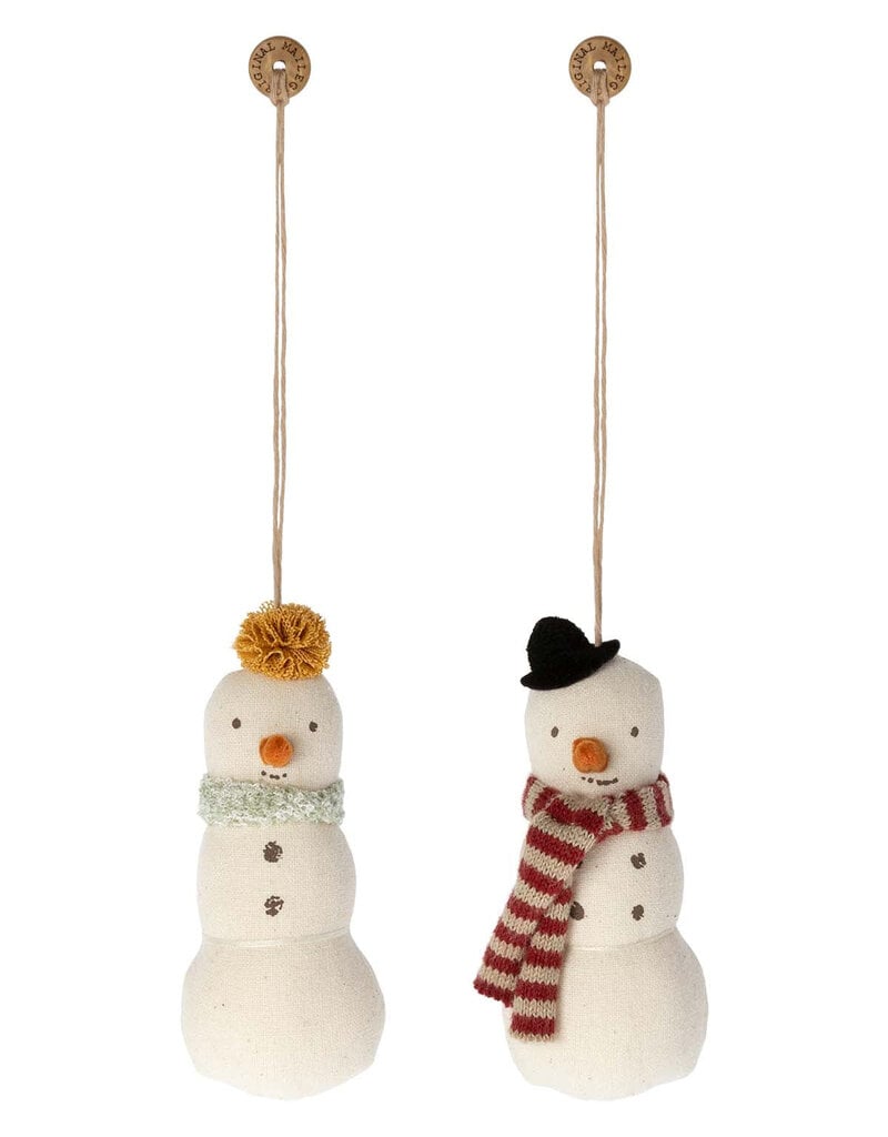 Snowman Ornaments, 2 pieces in Metal Suitcase by Maileg