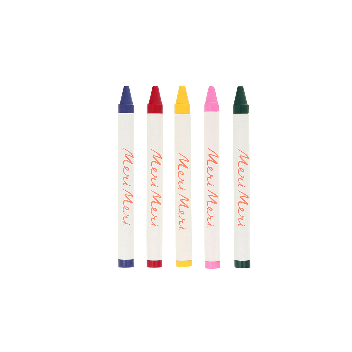 Five colorful markers with 'Meri Meri' branding on a white background