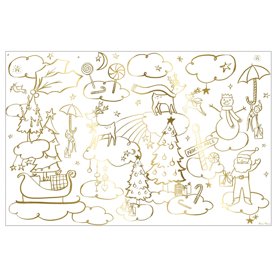 Gold Christmas-themed illustrations on a white background