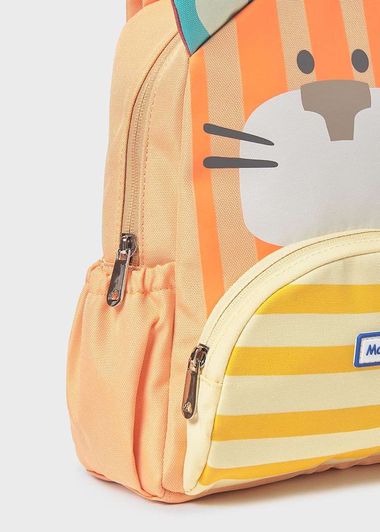 Children's backpack with a cartoon cat design on a light gray background
