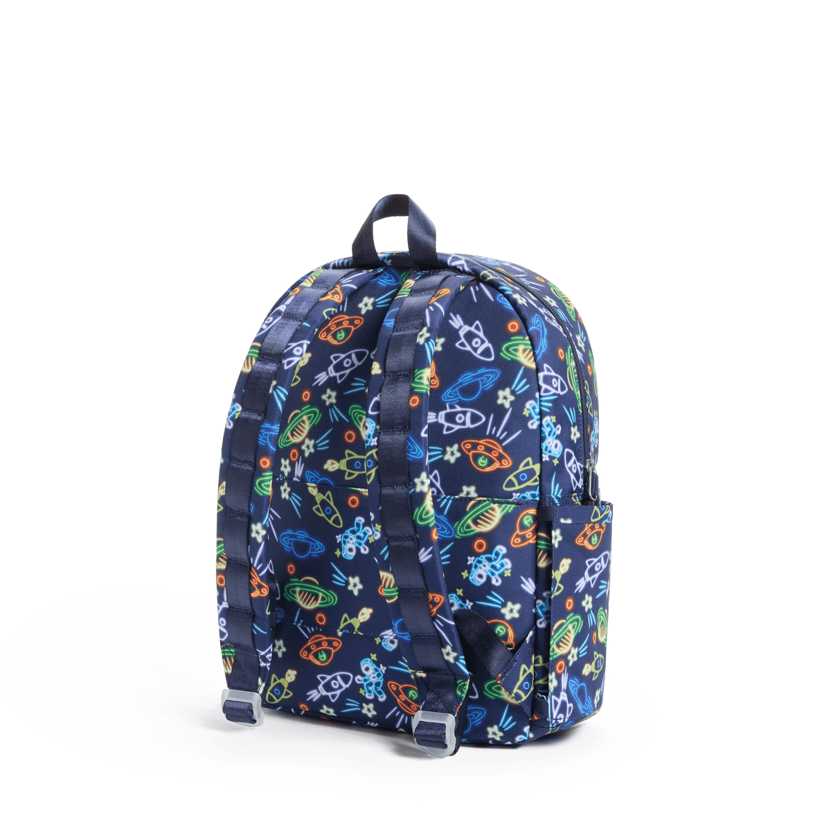 Colorful backpack with a pattern on a white background