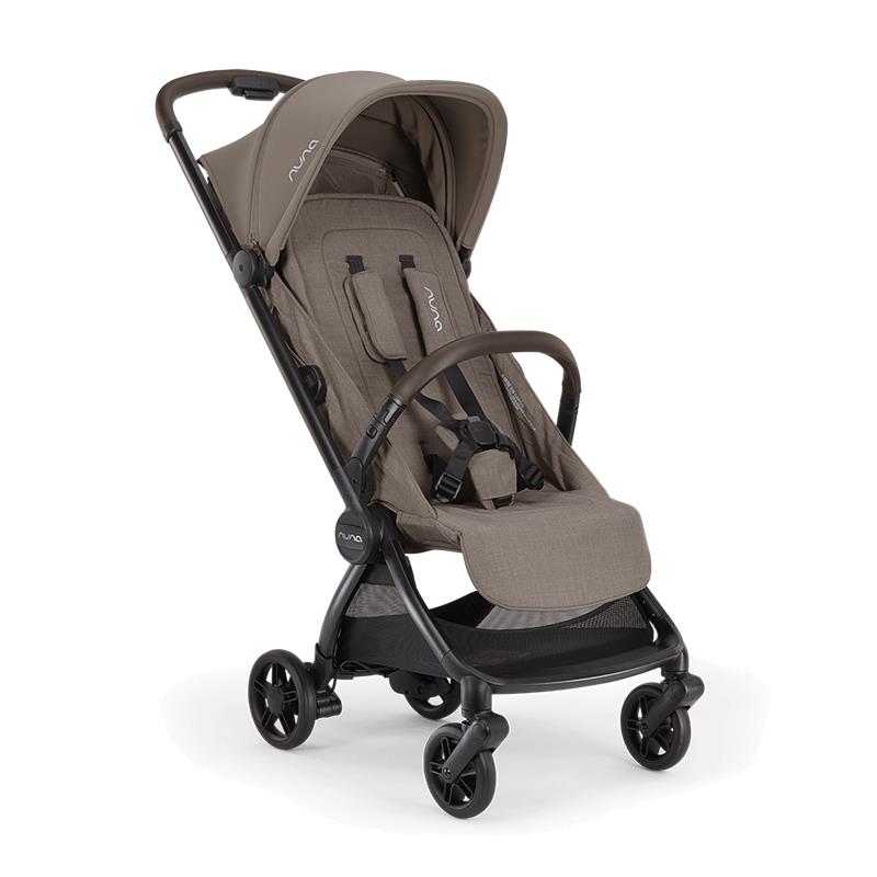 Brown stroller with black frame on a white background