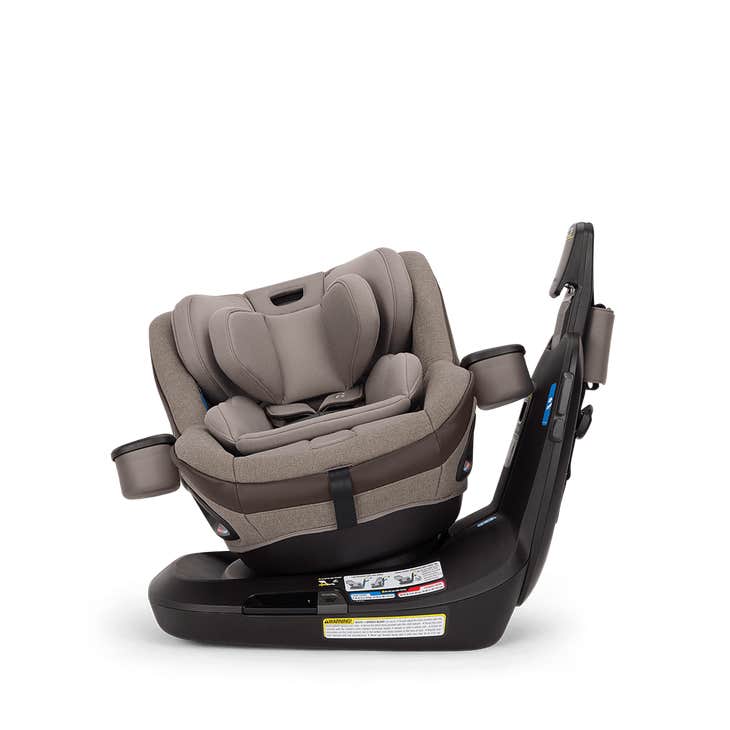 Gray car seat with cup holder on a white background