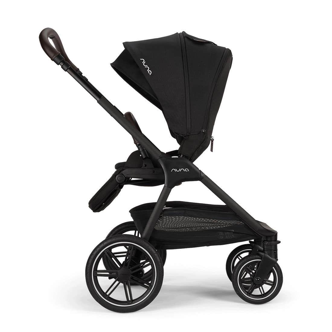 Black Nuna stroller on a white background