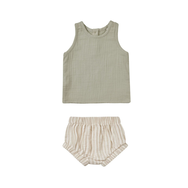 Woven Tank + Short Set - Sage Stripe by Quincy Mae