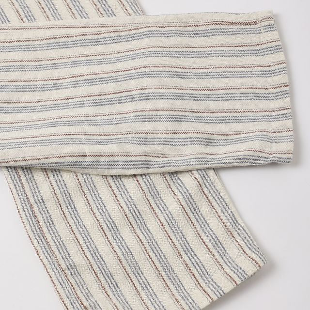 Striped fabric with blue and brown lines on a white background