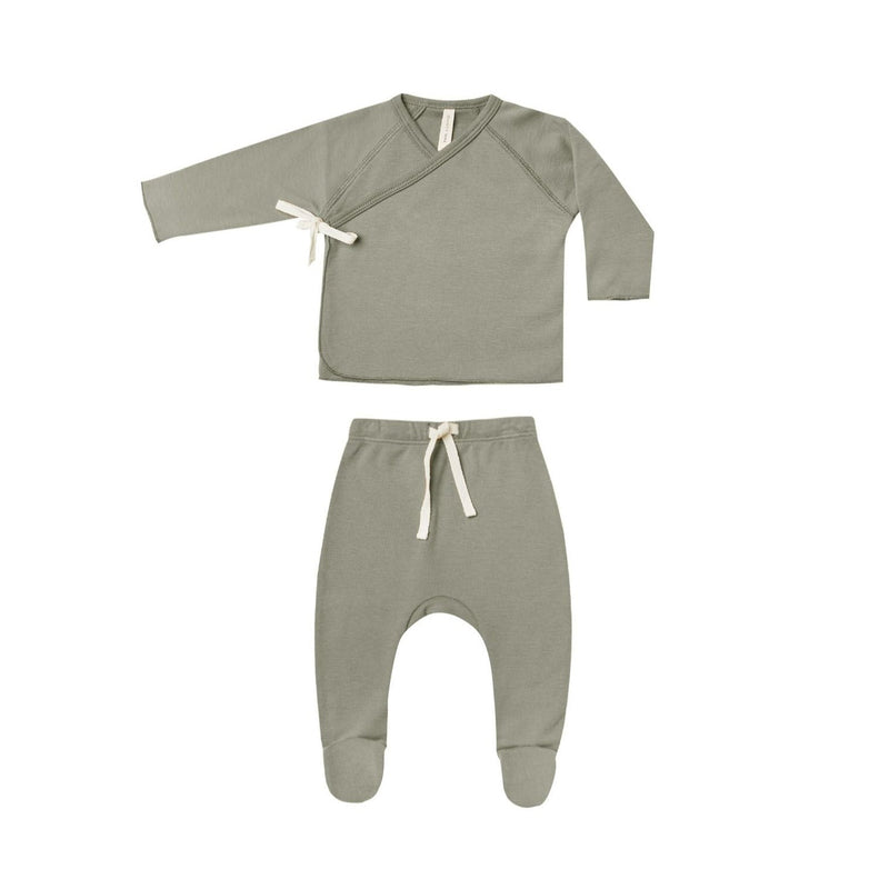 Wrap Top + Footed Pant Set - Basil by Quincy Mae