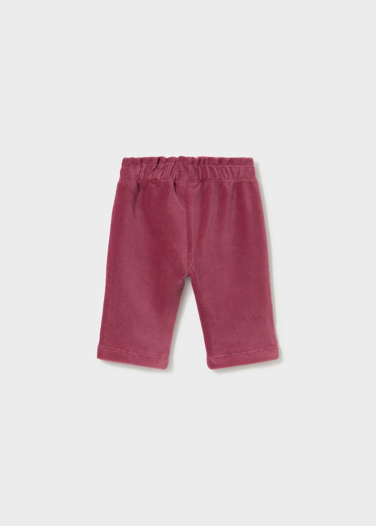 A pair of toddler's corduroy shorts in a dusty rose or mauve color, featuring an elastic waistband, shown flat on a light gray background.