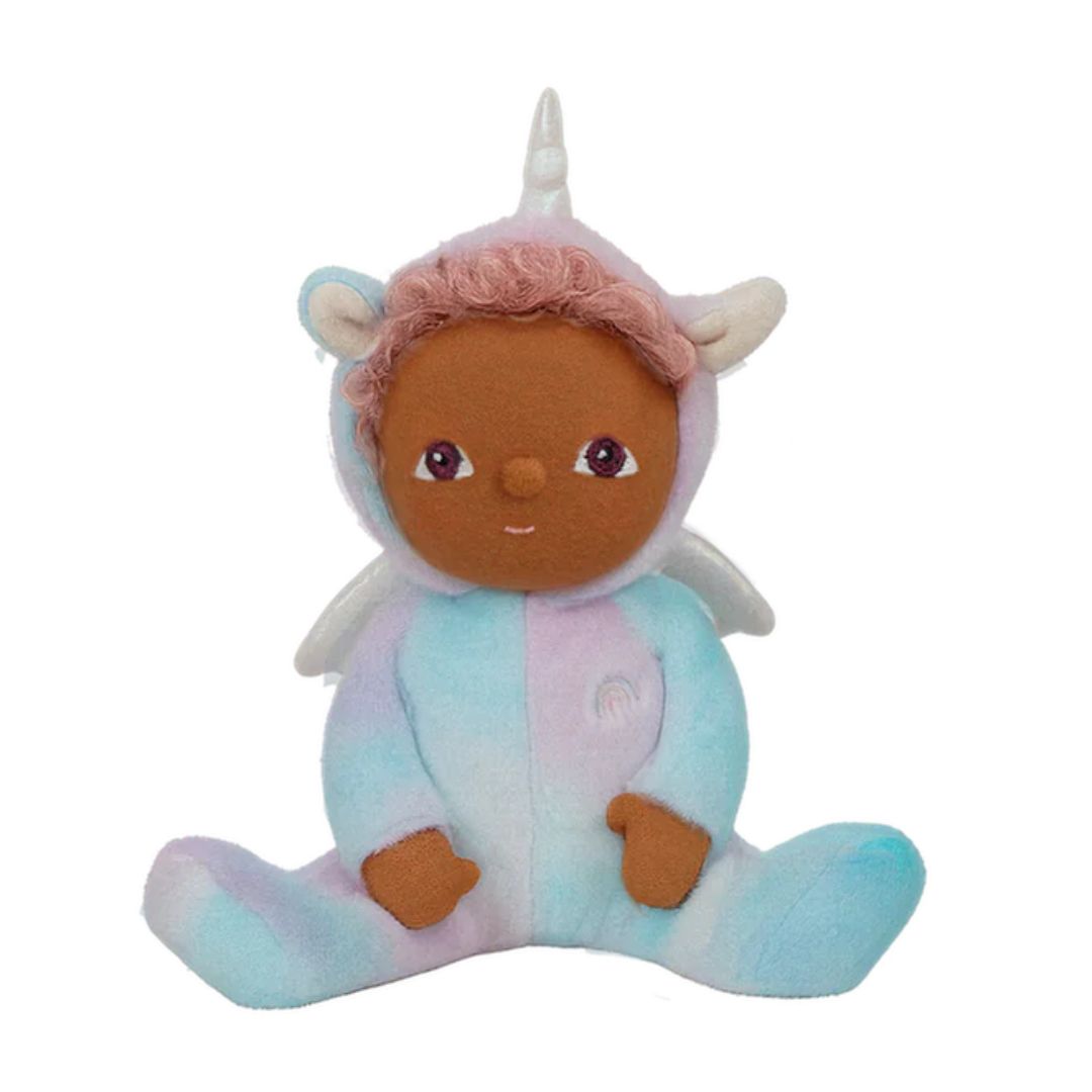Stuffed toy with unicorn design on a white background