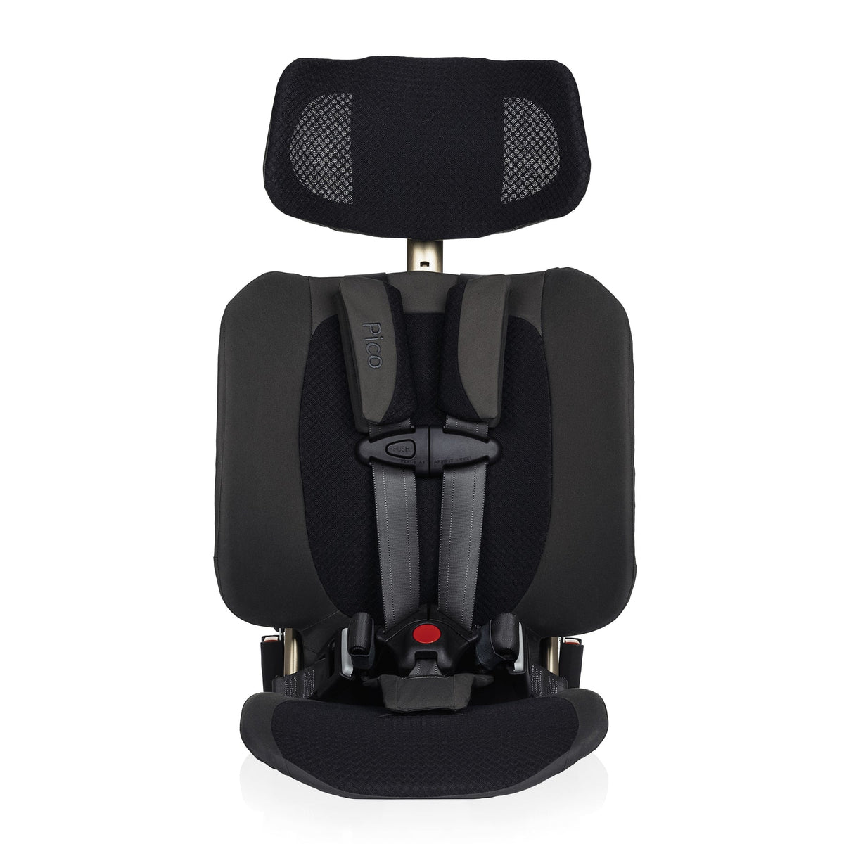Black car seat with headrest on a white background