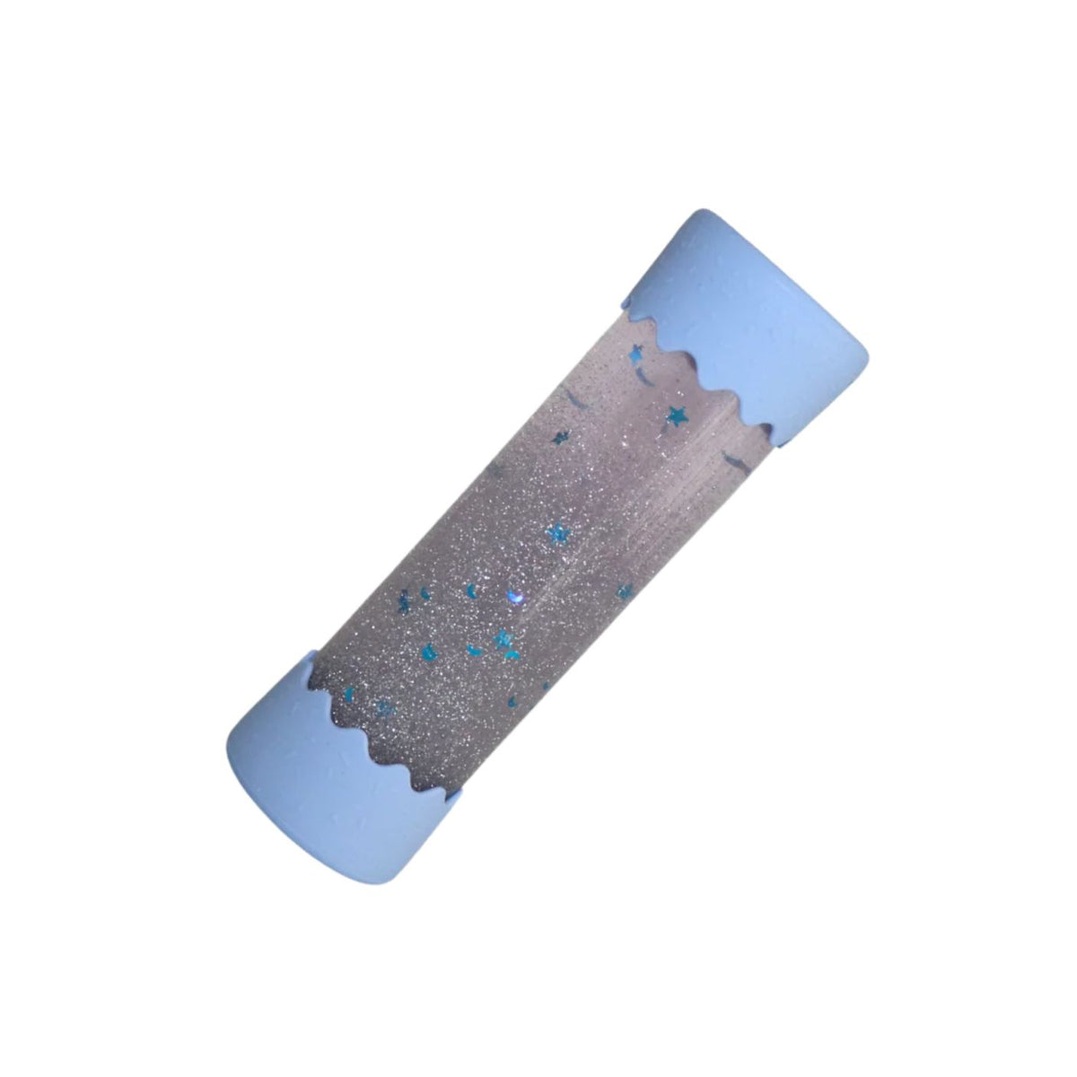 Yoga mat with blue top and gray bottom on a white background