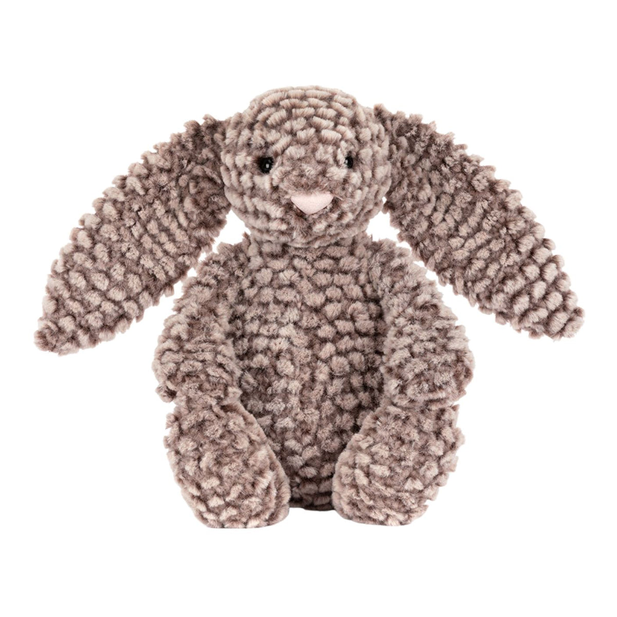 Plush bunny toy with a soft texture on a white background