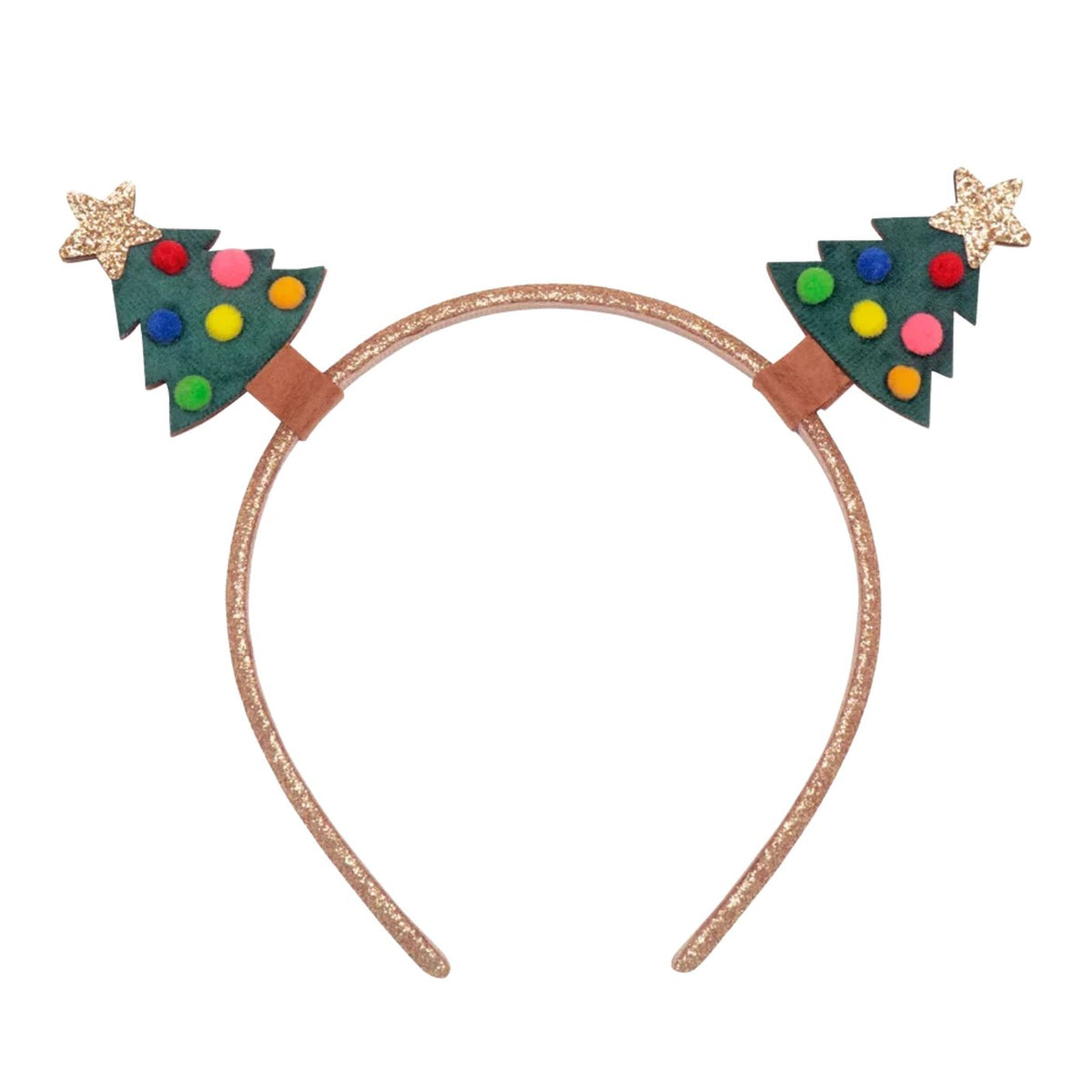 Headband with Christmas tree designs on a white background