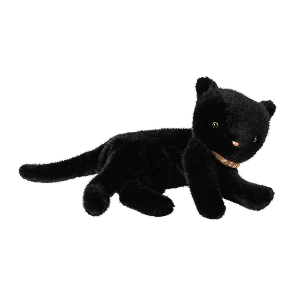 Black plush toy cat on a white background