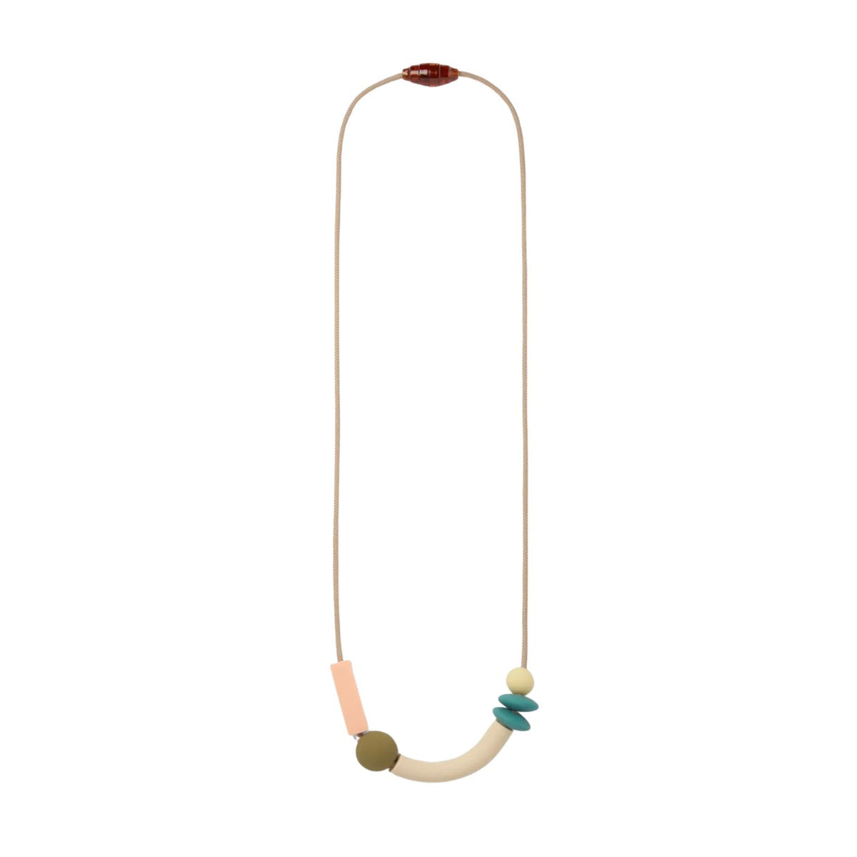 Necklace with colorful beads on a white background
