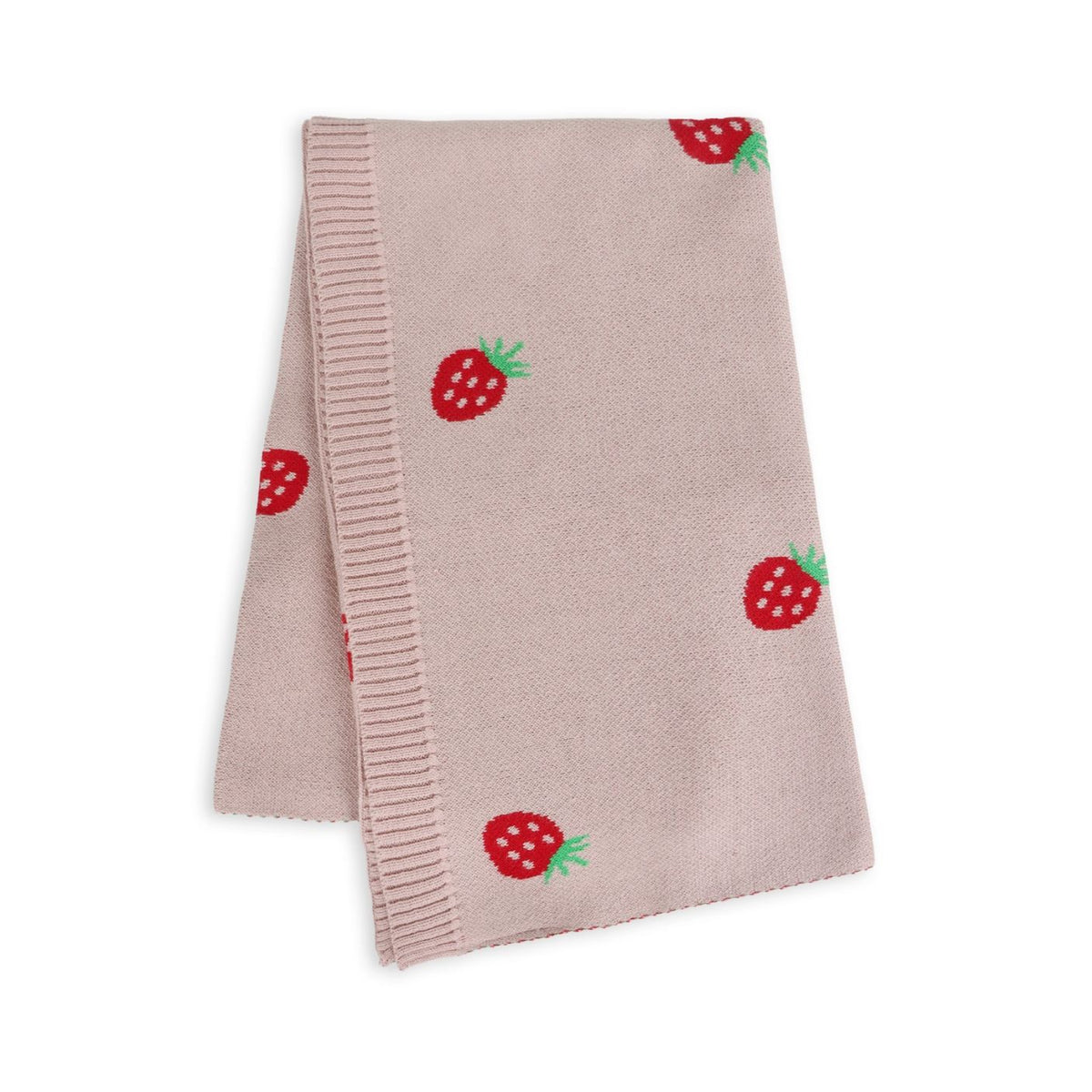 Beige blanket with strawberry patterns on a white background
