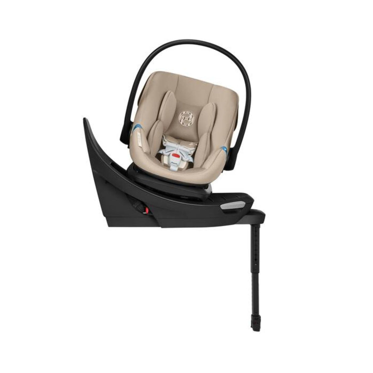 Baby car seat with black base on a white background