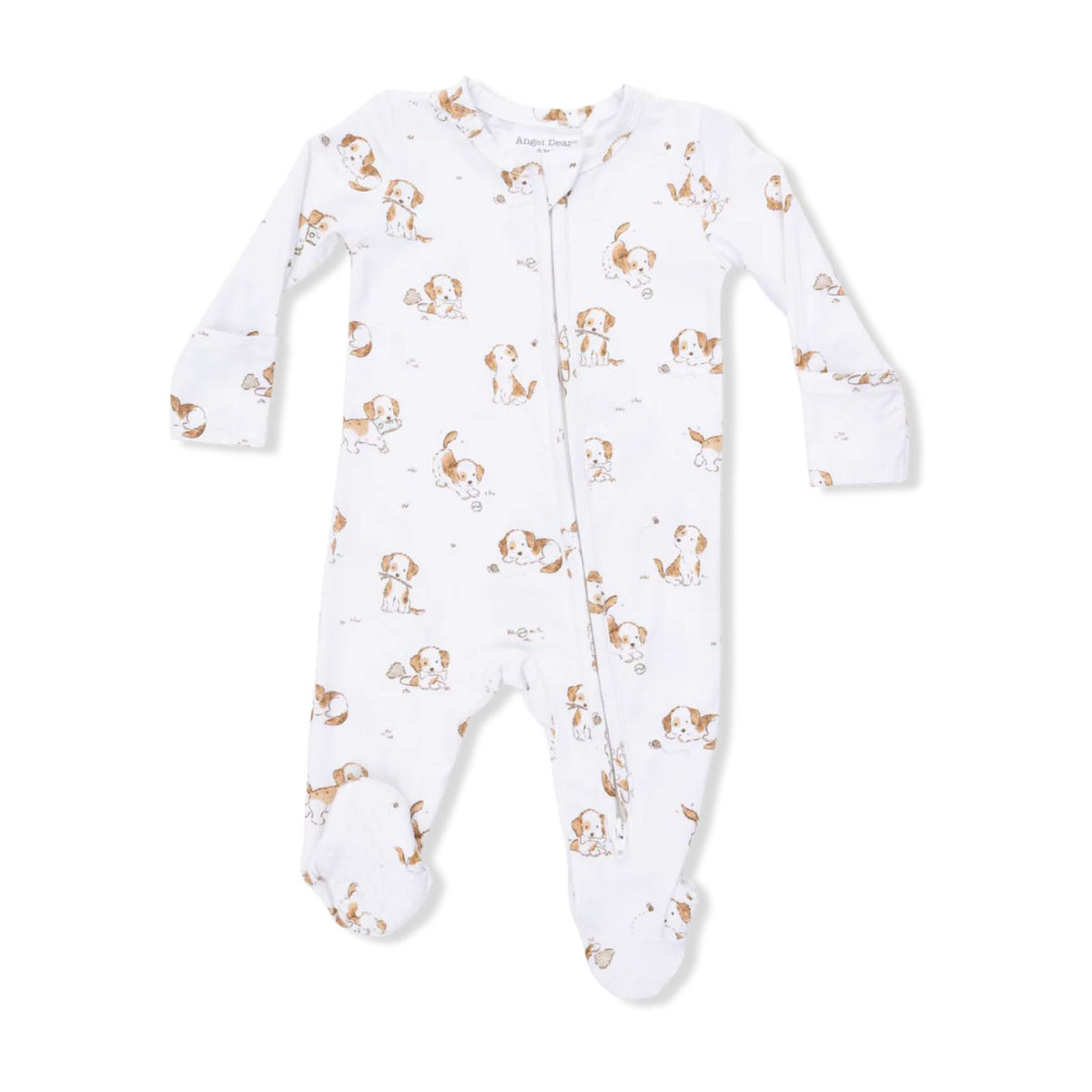 Baby onesie with dog pattern on a white background