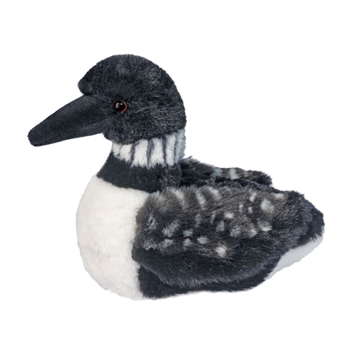 Plush toy loon bird on a white background