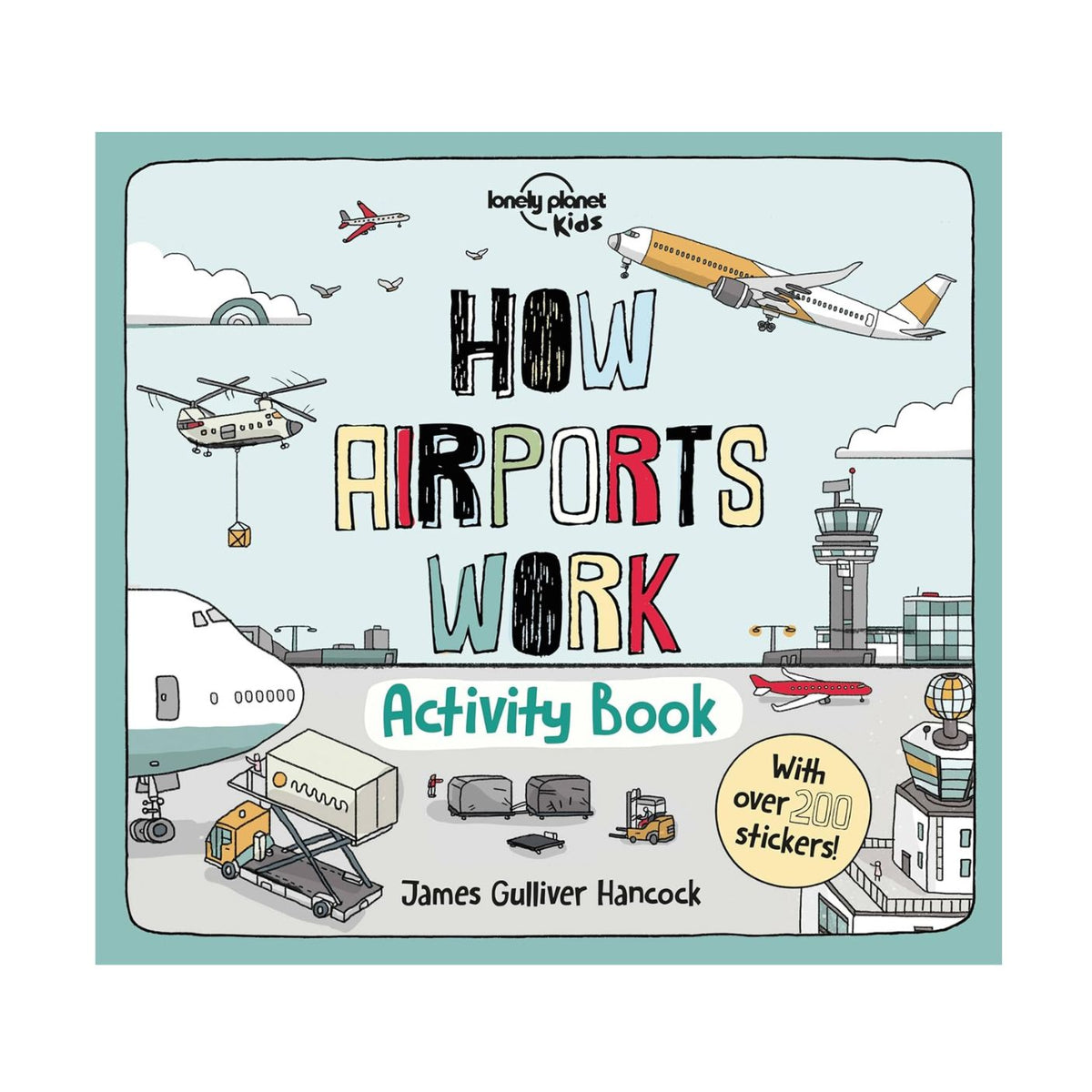 Activity book cover titled 'How Airports Work' with illustrations of airplanes and airport elements.