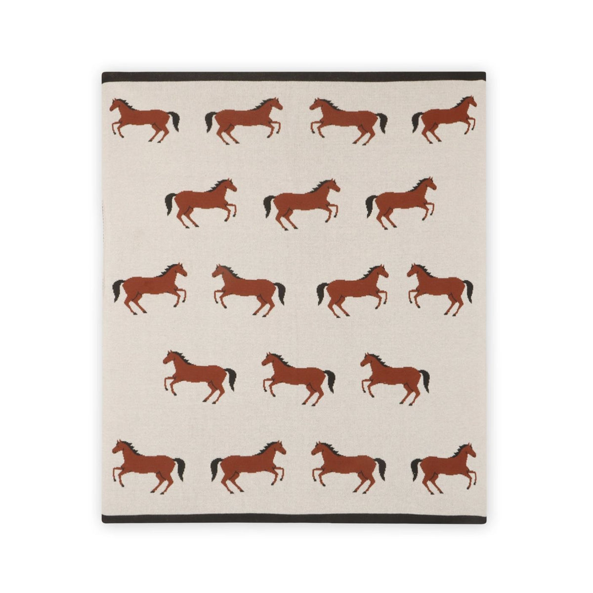 Beige blanket with brown horse pattern on a white background